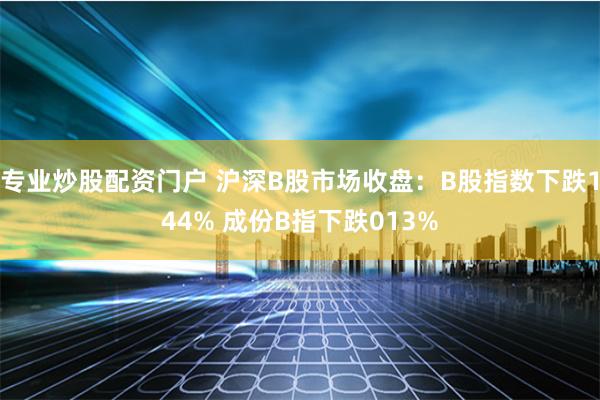 专业炒股配资门户 沪深B股市场收盘：B股指数下跌144% 成份B指下跌013%